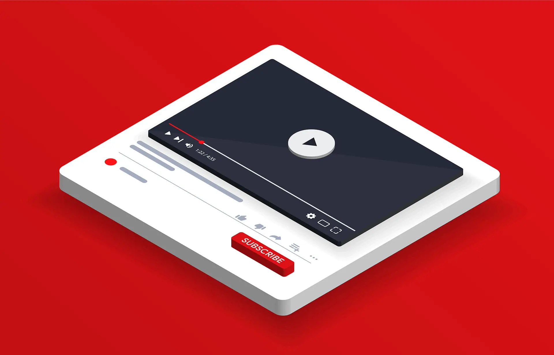 Accessing YouTube through Google+ this graphic shows a bright red background the concept of a YouTube video player.