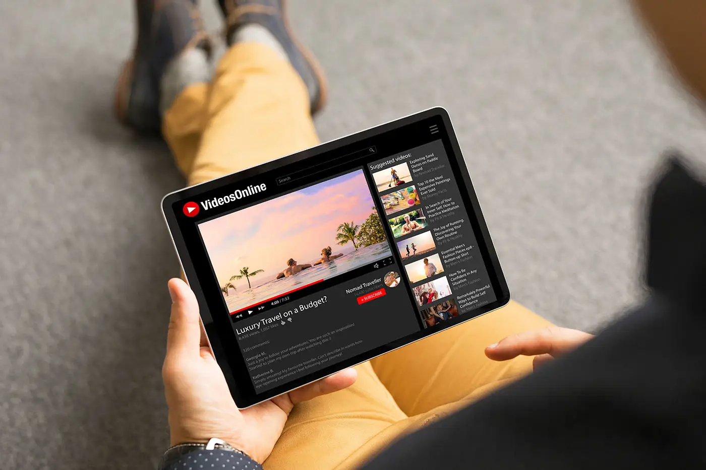 Accessing YouTube through Google+ this image shows a man watching YouTube on a tablet