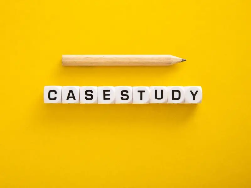 Digital Marketing Case Study - this image shows a bright yellow background with the words case study spelled out in dice