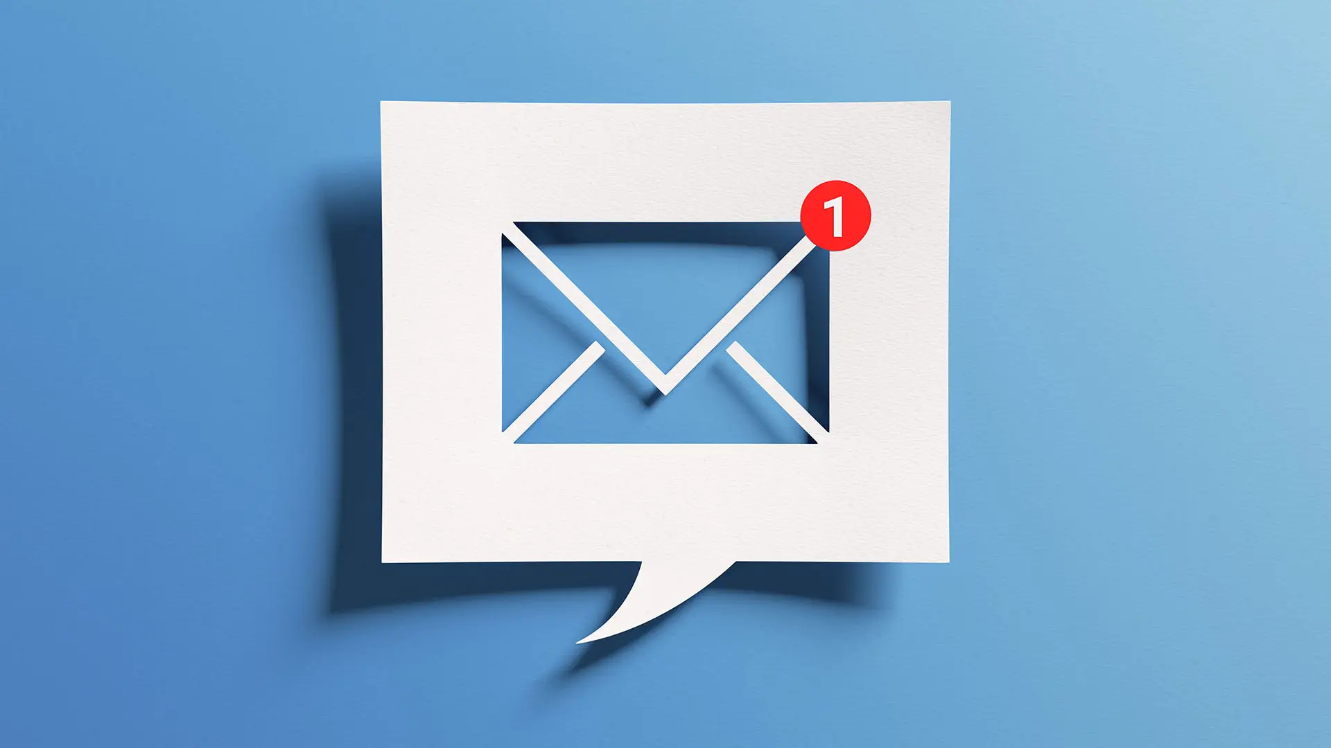 Email Marketing Checklist - the image shows a light blue background with a speech bubble with an email icon cut out and a notification number