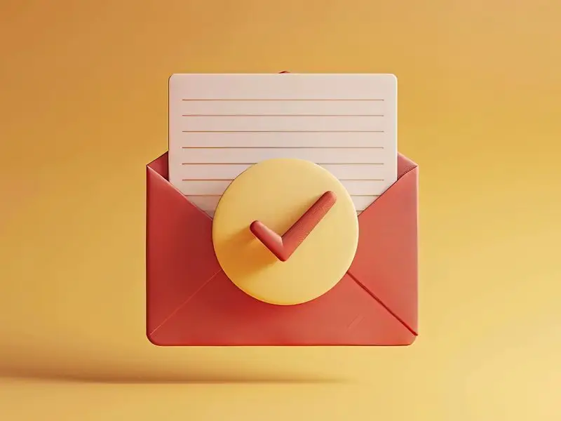 Make Your Email Subject Area Count - this image shows a bright yellow back ground with a 3d render of an email icon that is open with the content exposed and a bright tick