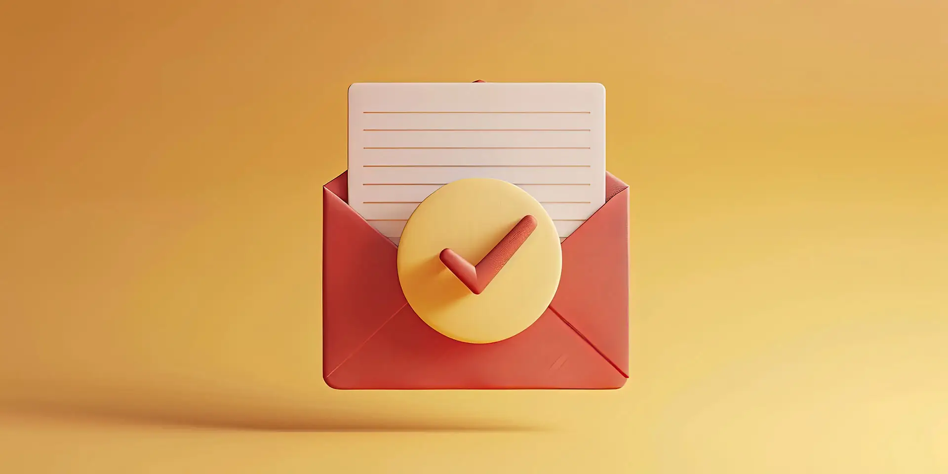 Make Your Email Subject Area Count - this image shows a bright yellow back ground with a 3d render of an email icon that is open with the content exposed and a bright tick