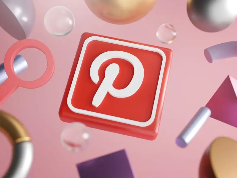 Pinterest Demographics graphic shows the Pinterest Icon with complimenting shapes and colours around it.