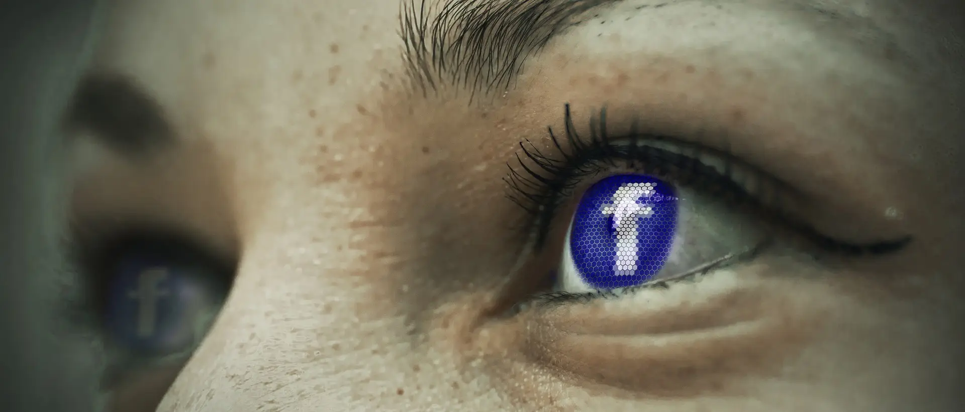 Facebook Ads - Choosing the Objective of Your Campaign. This image shows a lady's eyes with the Facebook logo superimposed over her iris.