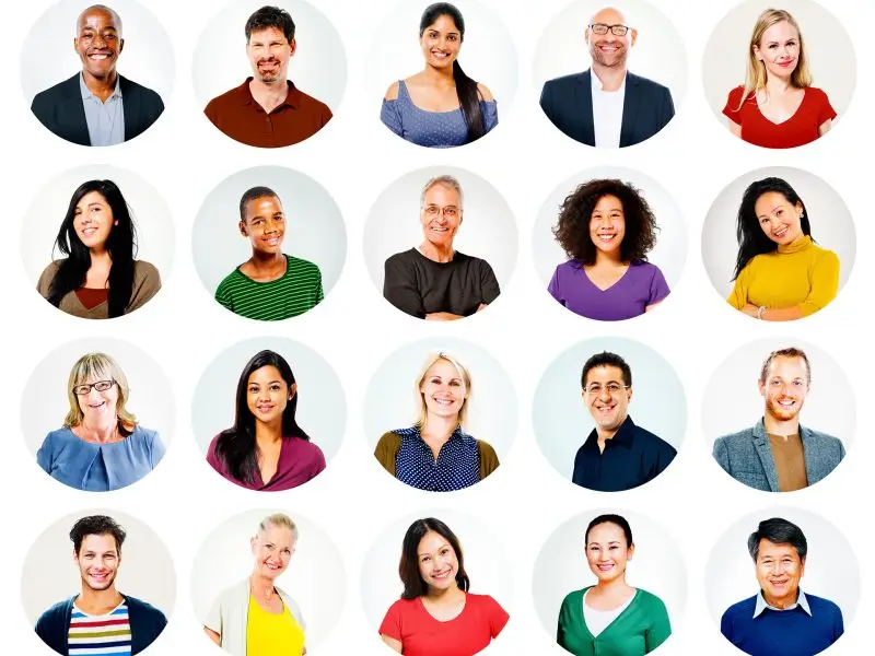 Getting the Most from Professional Headshots - this image shows a collage of professional head shots, each person looks relaxed and is smiling, the portraits have been edited so that each one is round adding a unique feel.