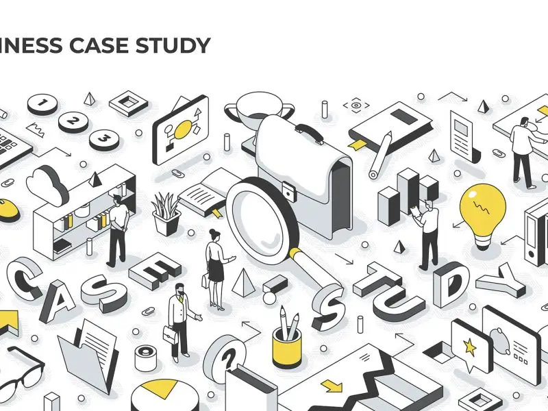 Case Study – The Belmont Hotel - this graphic is a black and white rendition of a maze of search, social media and other business icons with the words case study wove around the graphics