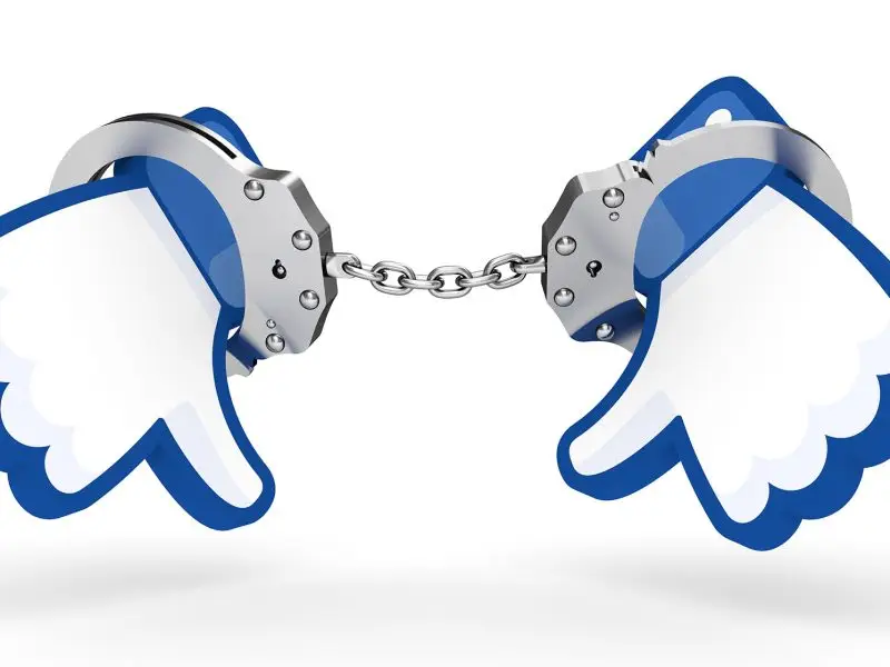 Facebook Did Not Sell Your Data - this graphic shows a pair of Facebook thumb logo in handcuffs