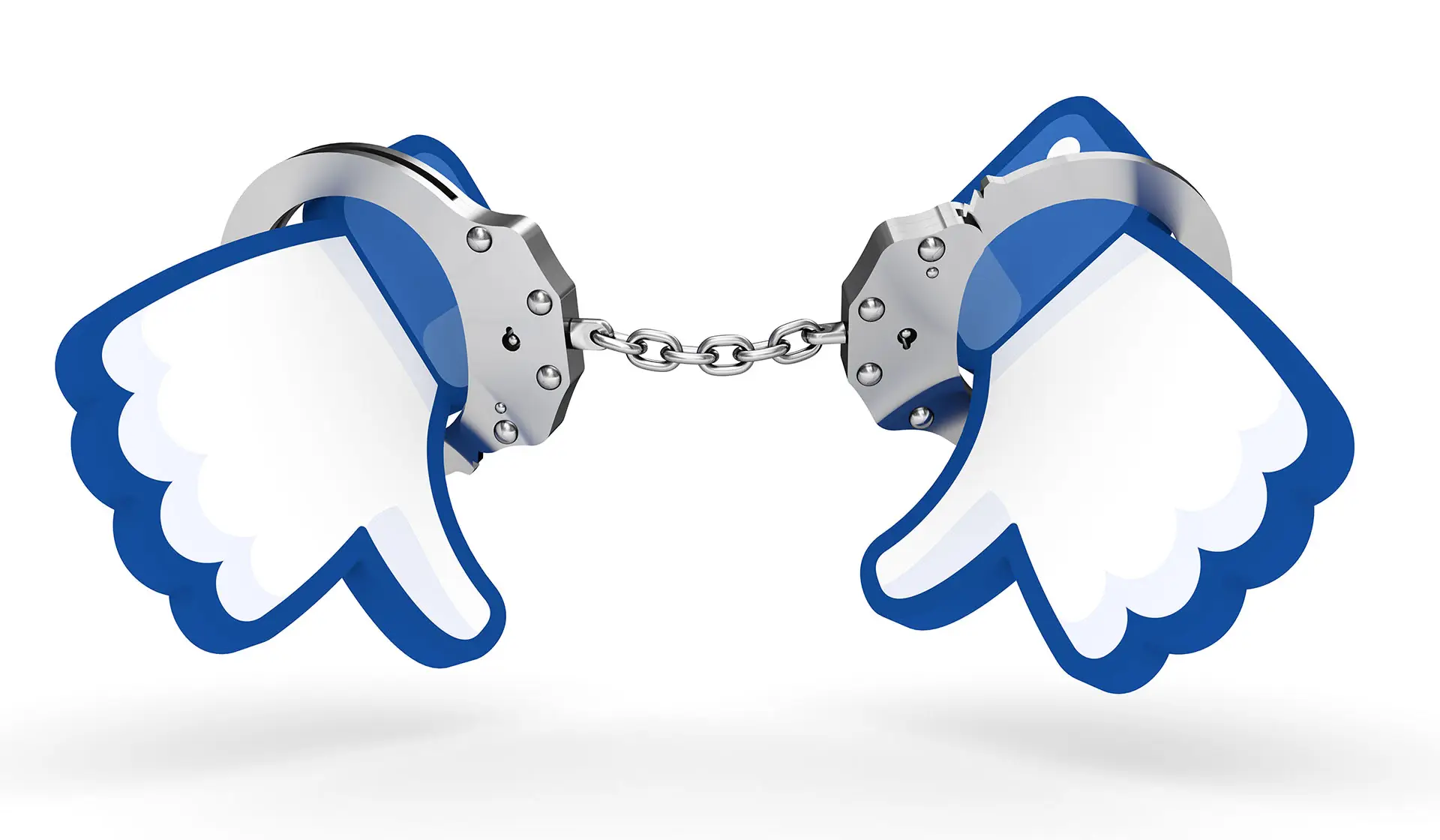 Facebook Did Not Sell Your Data - this graphic shows a pair of Facebook thumb logo in handcuffs