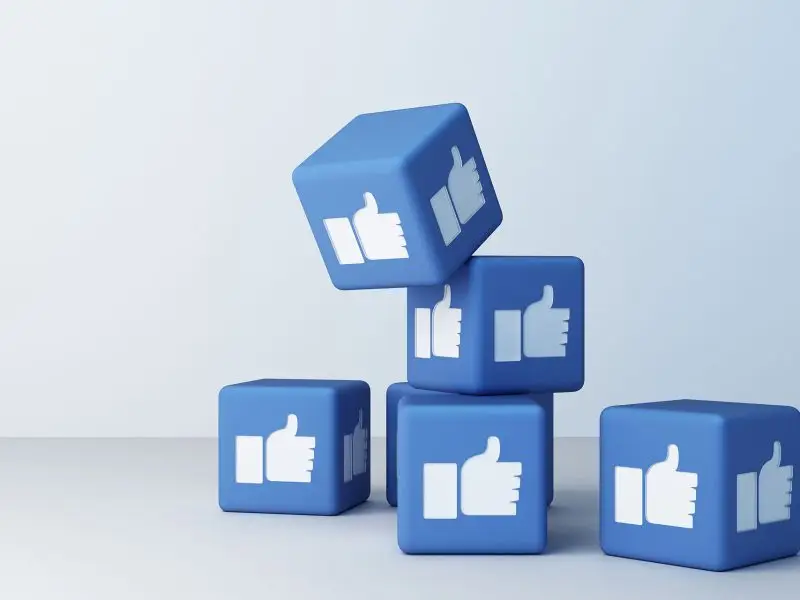 Facebook Gather - this image shows 5 cubes coloured blue with the Facebook thumb logo.