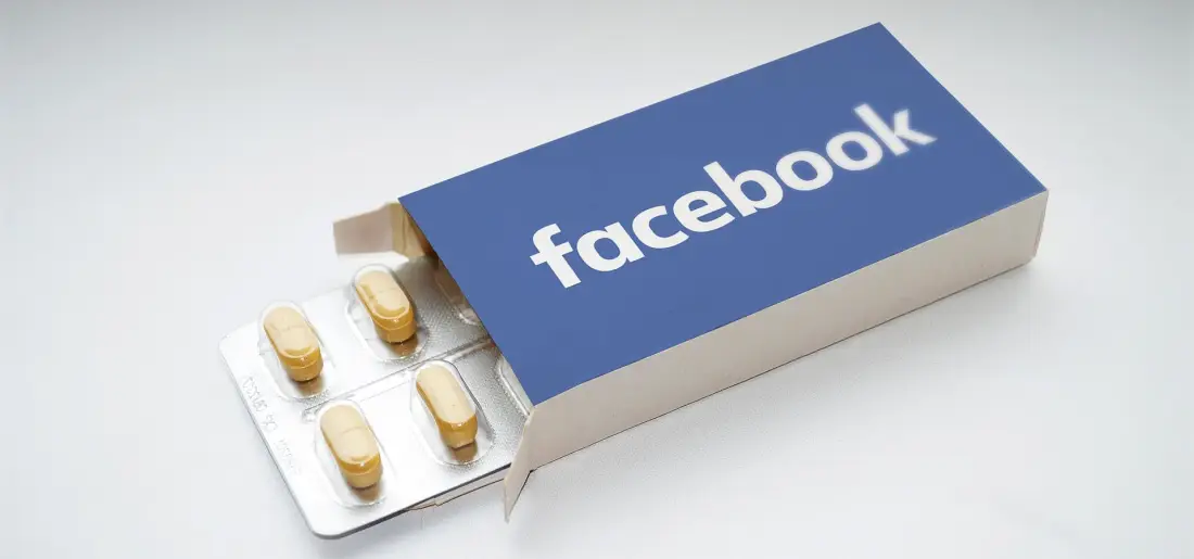 Facebook Pixel Explained - this image shows a box of pills the box has Facebook logo on it - concept for Facebook Pixel