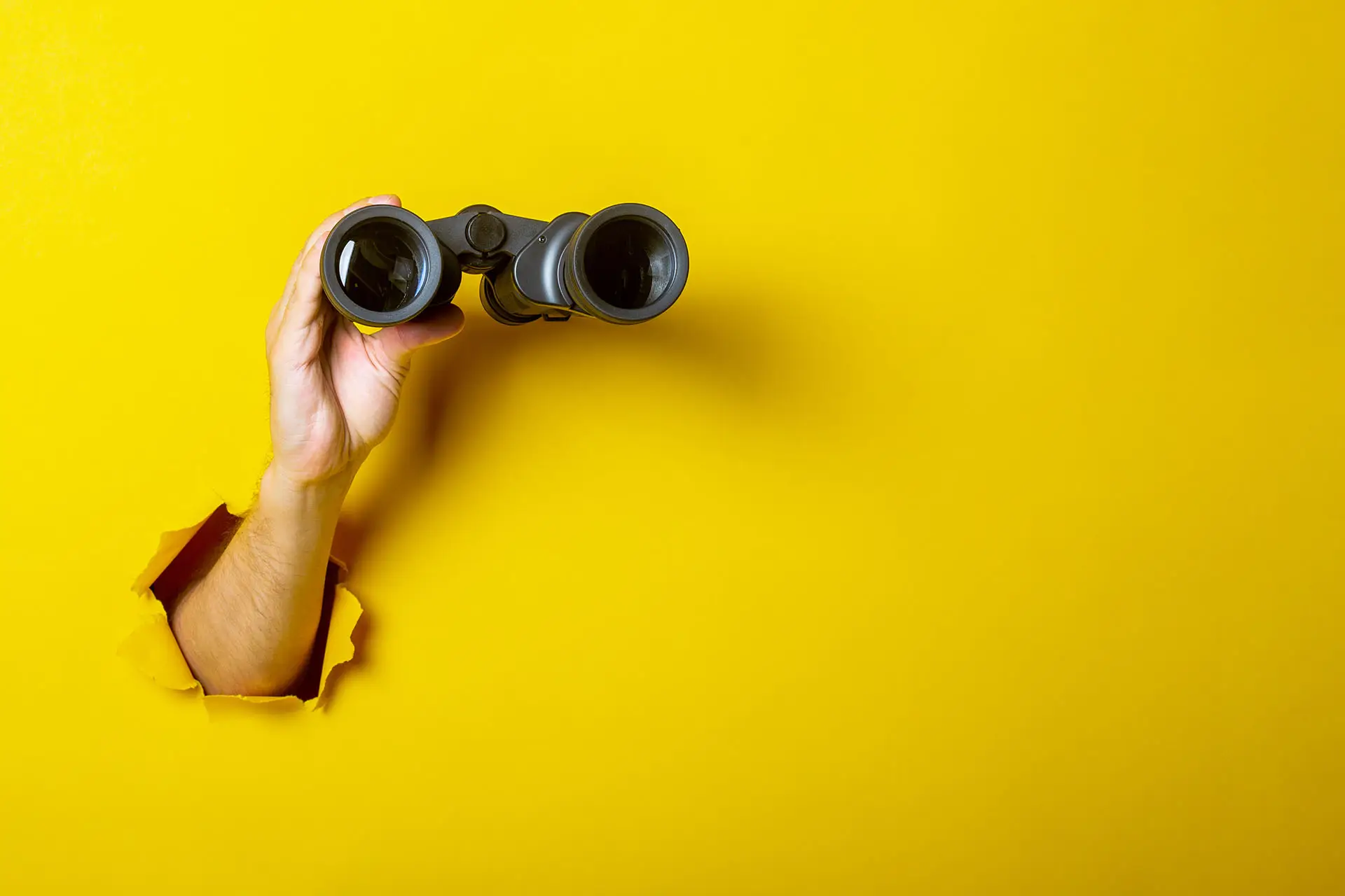 Google Search Console - this image shows a bright yellow paper background with an arm through holding binoculars