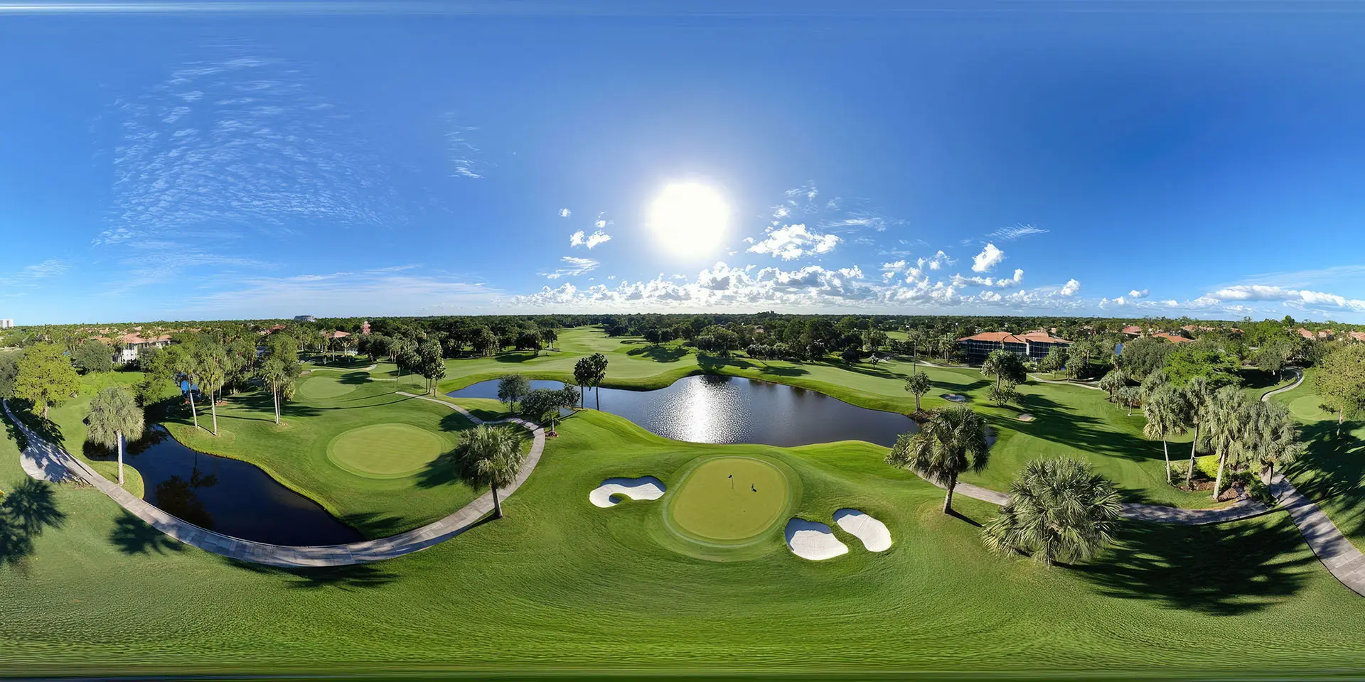 The Basics of 360 Degree Pictures - this image is a 360 degree shot of a golf course on a bright sunny day