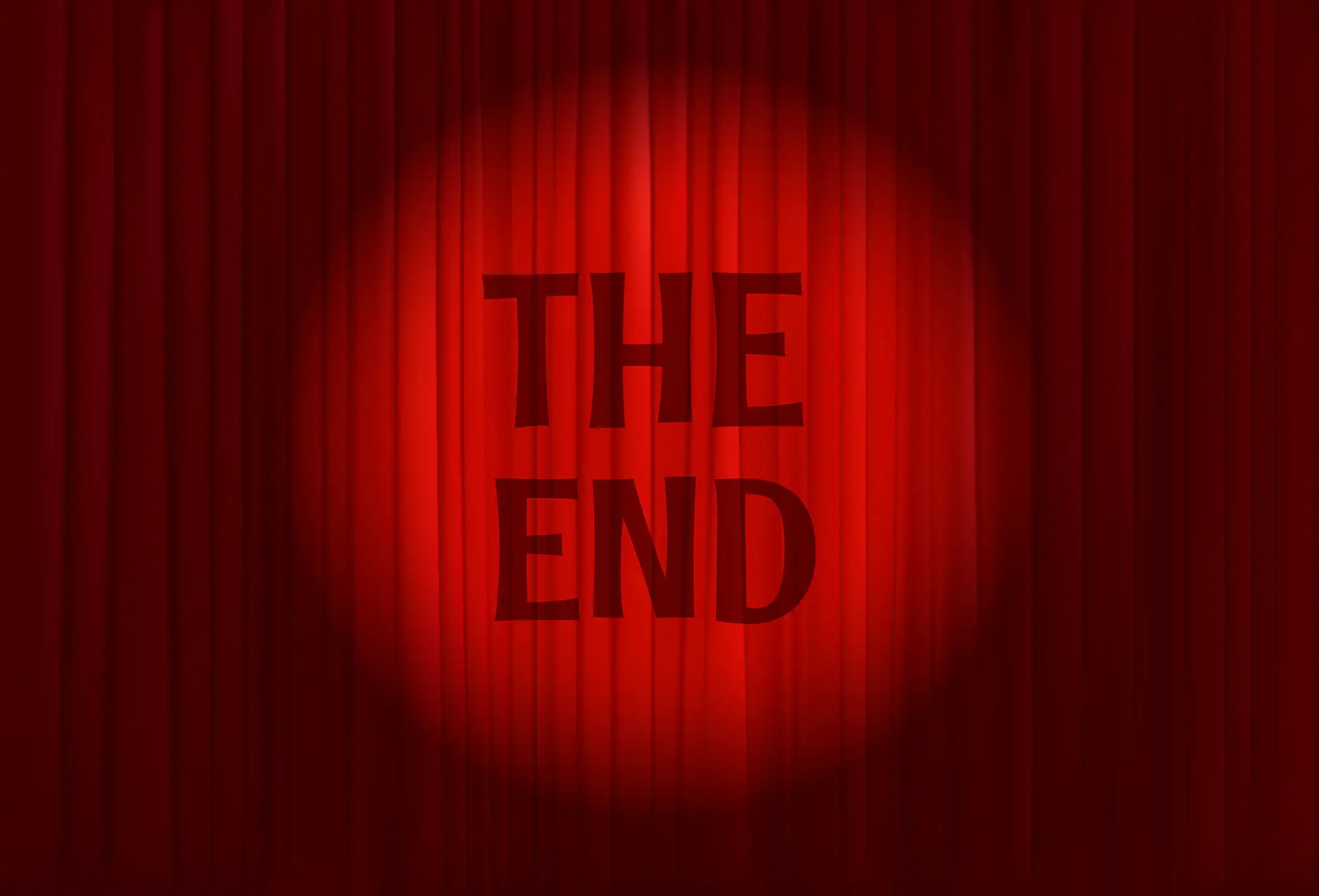 The Final Curtain for Google+ this image shows closed red curtains with a spotlight and shaded wording "The End"