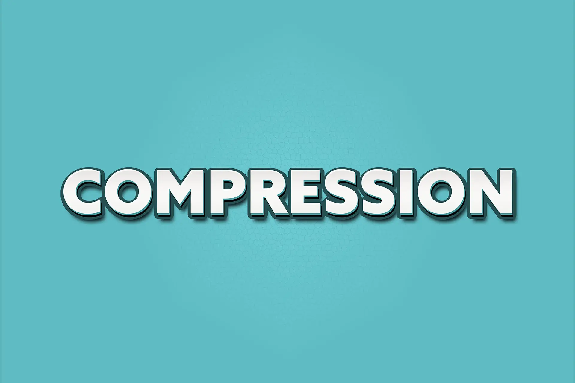 This image shows a pale teal blue background with the word compression in white, bold and shadowed